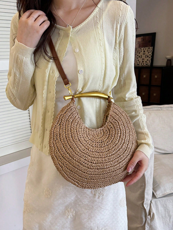 Sophia Sequined Straw Shoulder Bag