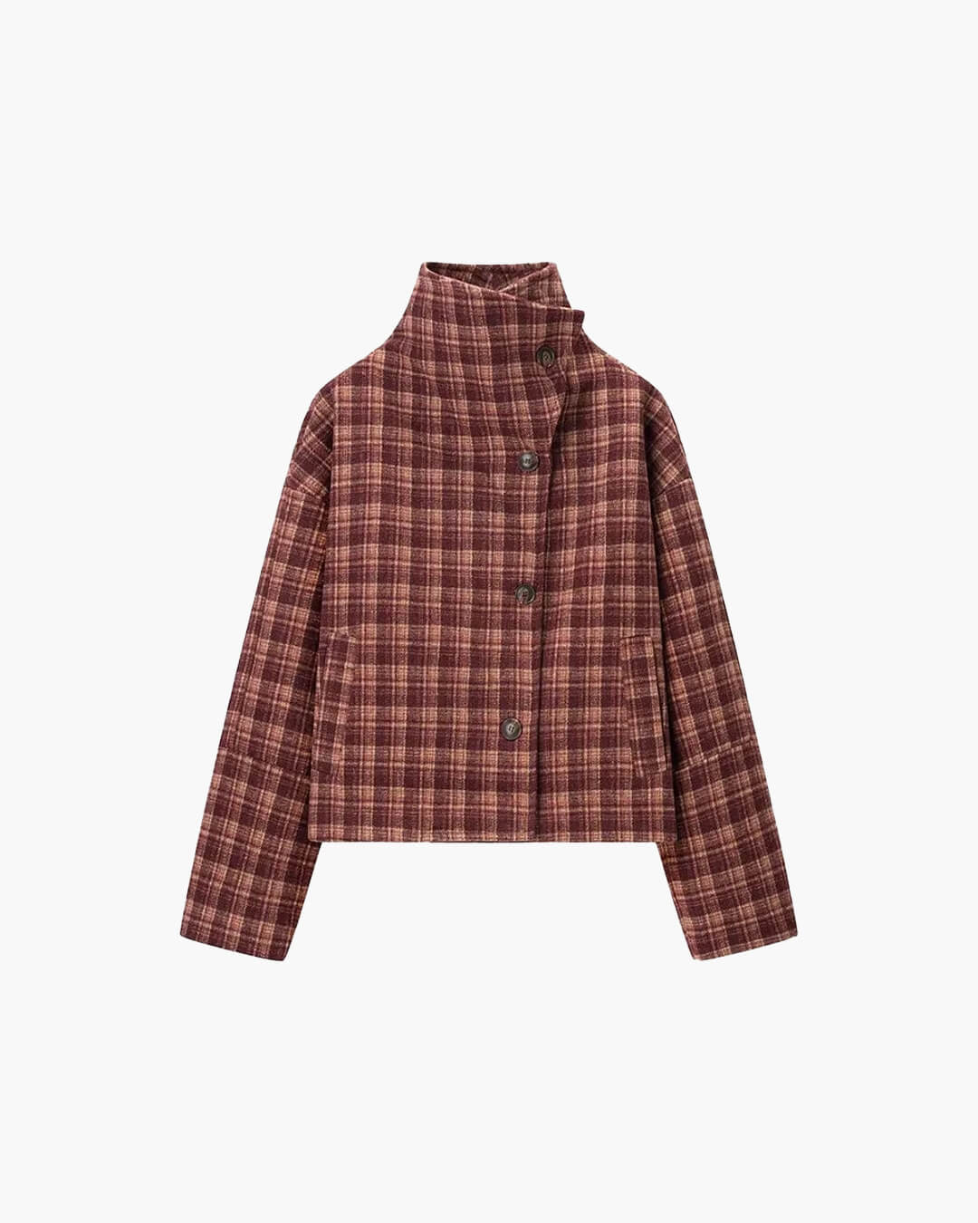 Edith Plaid Wool-Blend Coat in burgundy plaid – product shot