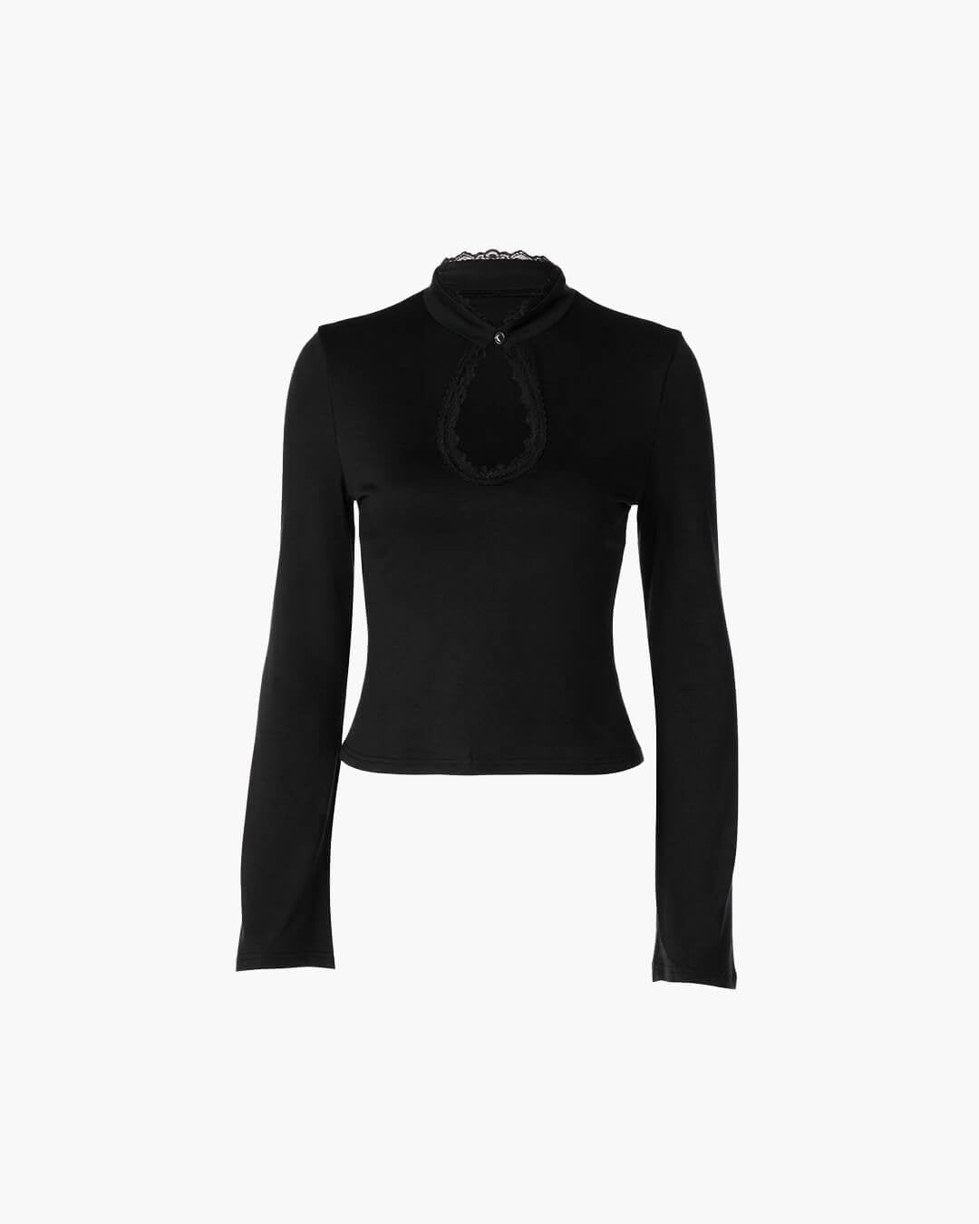 Liv High-Neck Keyhole Blouse in black – product shot