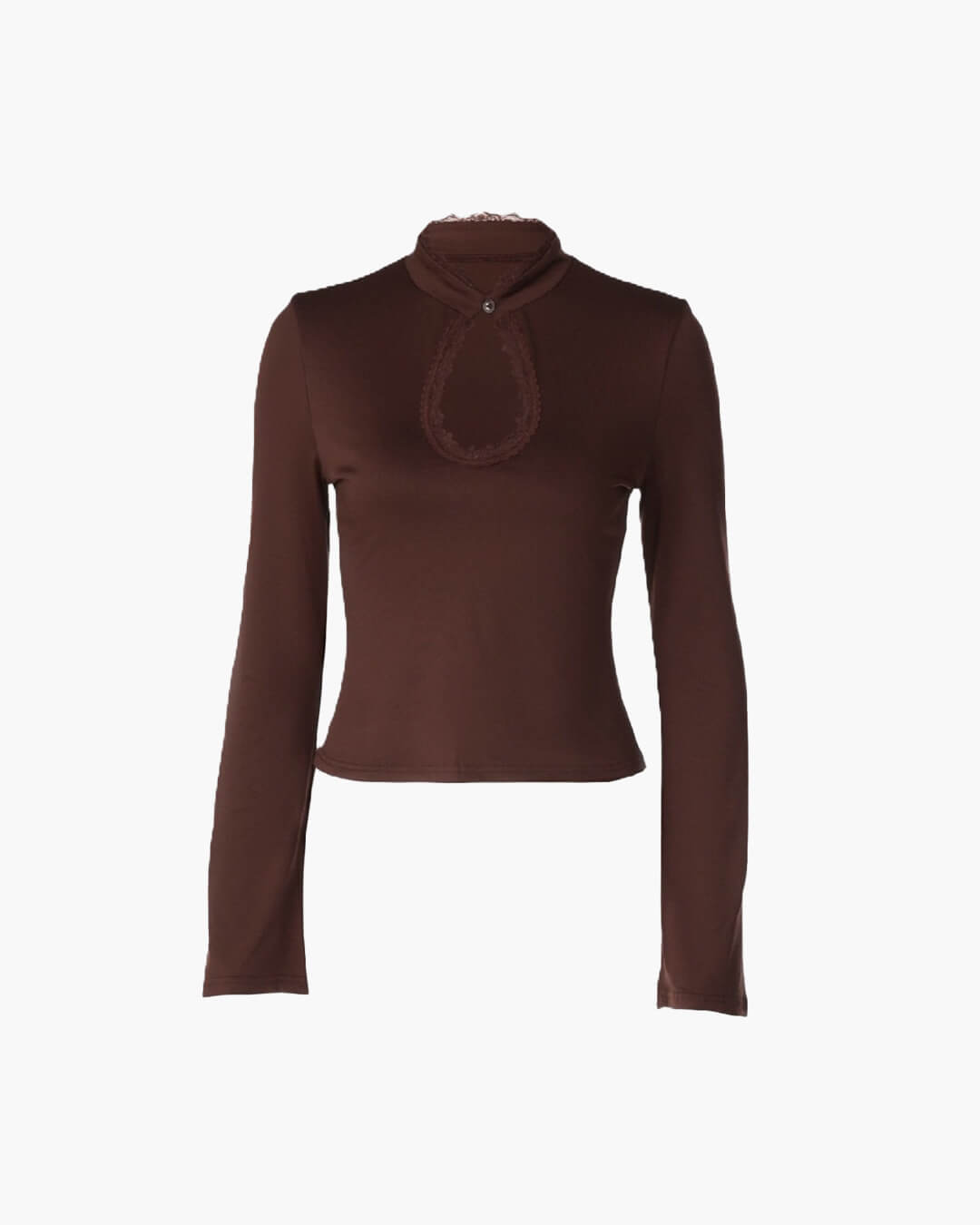 Liv High-Neck Keyhole Blouse in brown – product shot