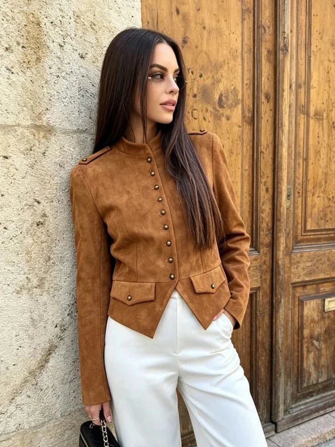 Lotta Faux Suede Cropped Button Coat