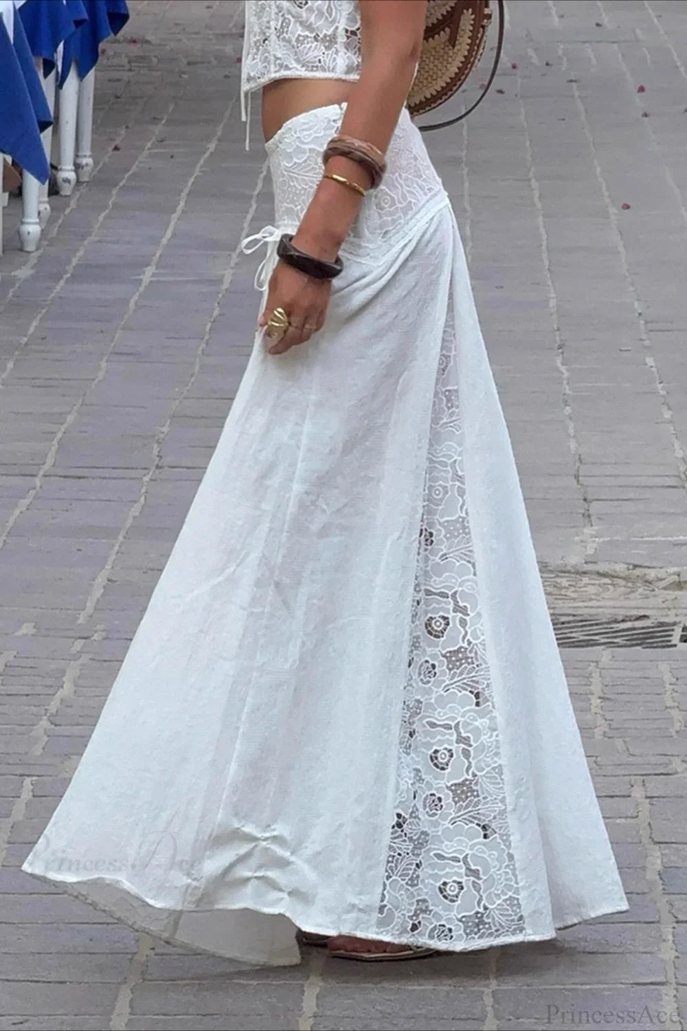 Μάξι φούστα Afsana σε boho στιλ με δαντέλα και patchwork