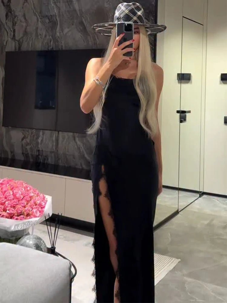 Μάξι δαντελένιο φόρεμα Ahlam με halter λαιμόκοψη