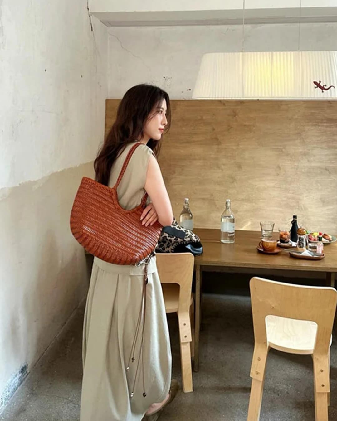 Alba Woven Tote Bag in Coffee