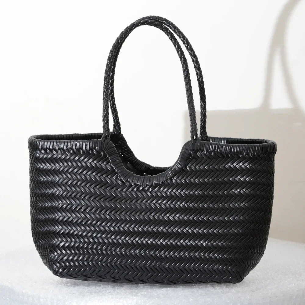 Alba Woven Tote Bag in Black