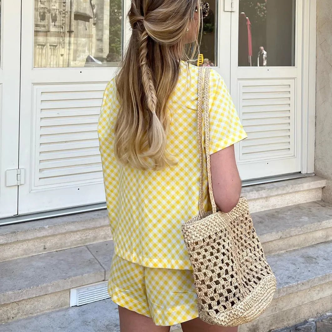 Καρό σετ πιτζάμας Anna με babydoll μπλούζα