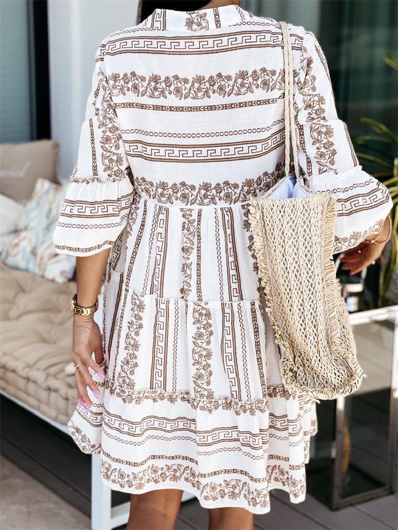 Boho ριγέ μίνι φόρεμα με βολάν Anouk