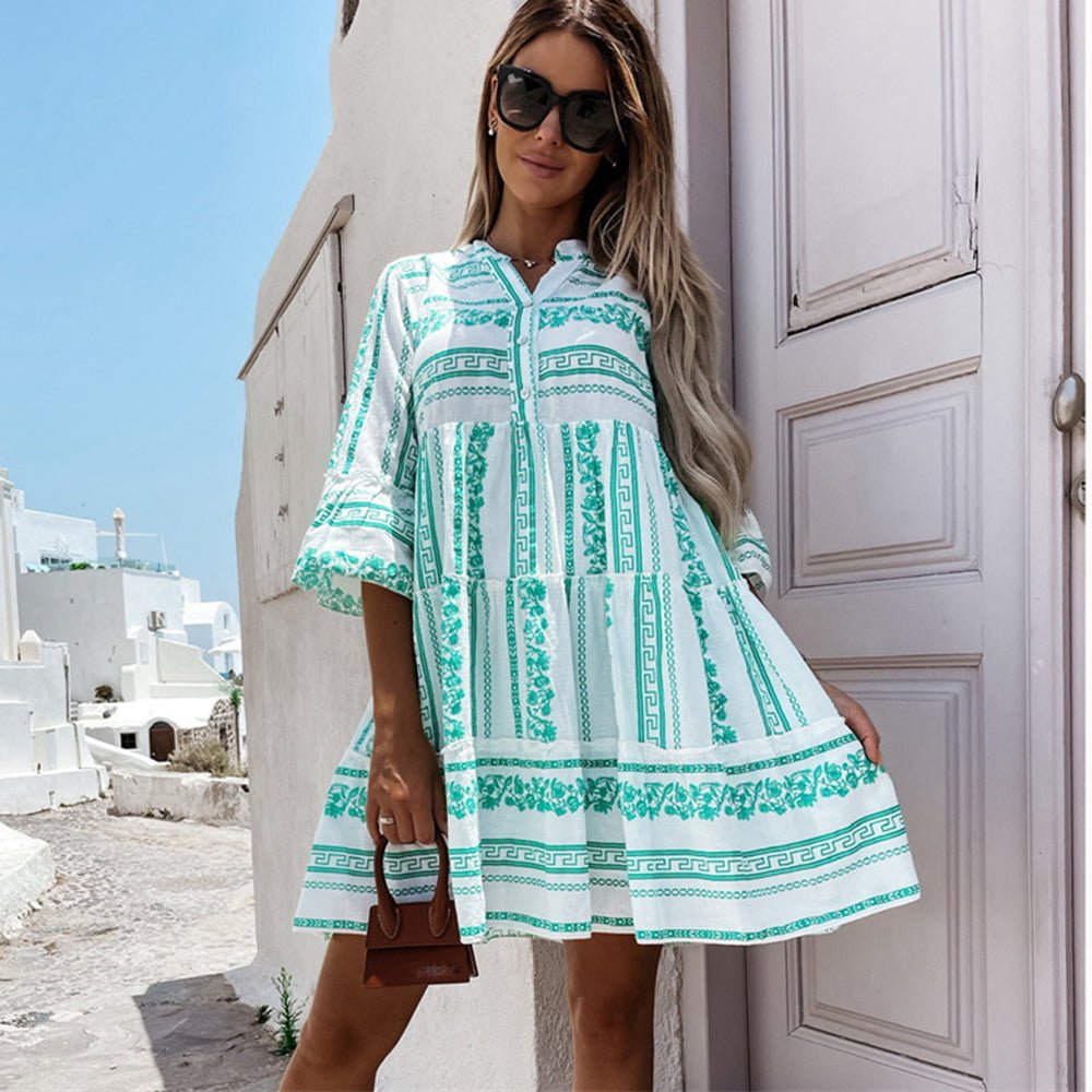 Boho ριγέ μίνι φόρεμα με βολάν Anouk
