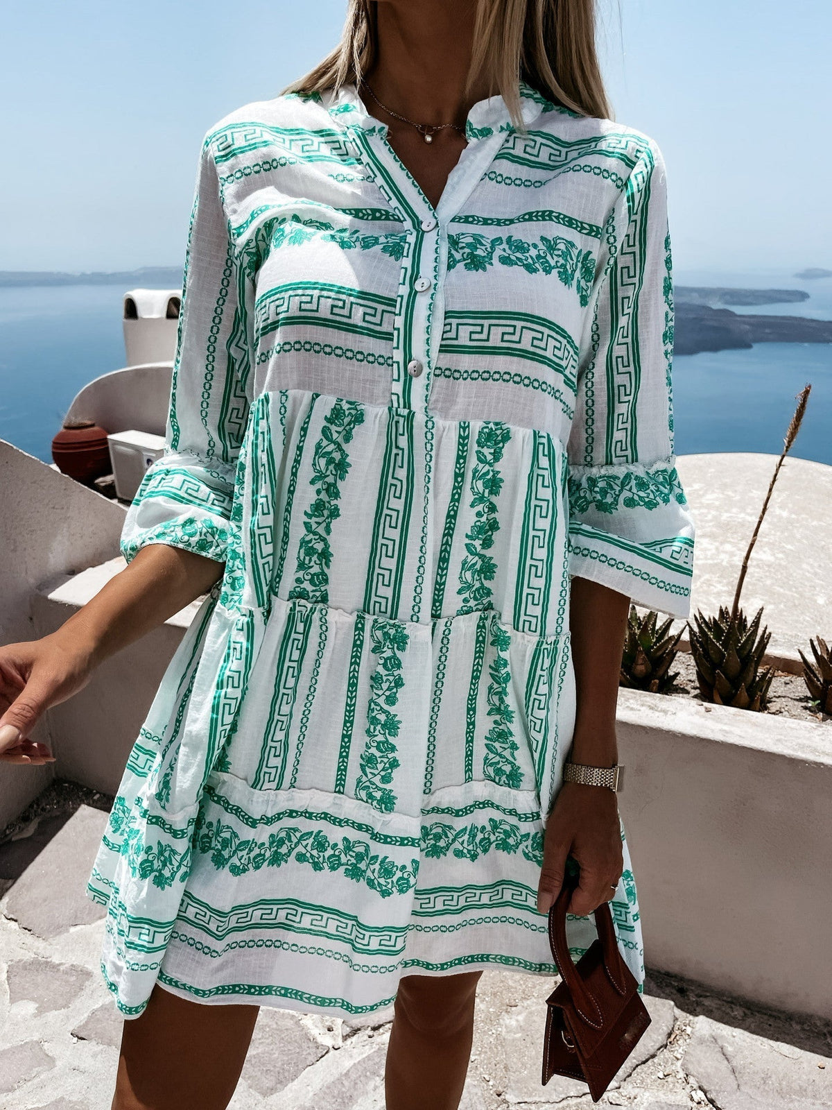 Boho ριγέ μίνι φόρεμα με βολάν Anouk