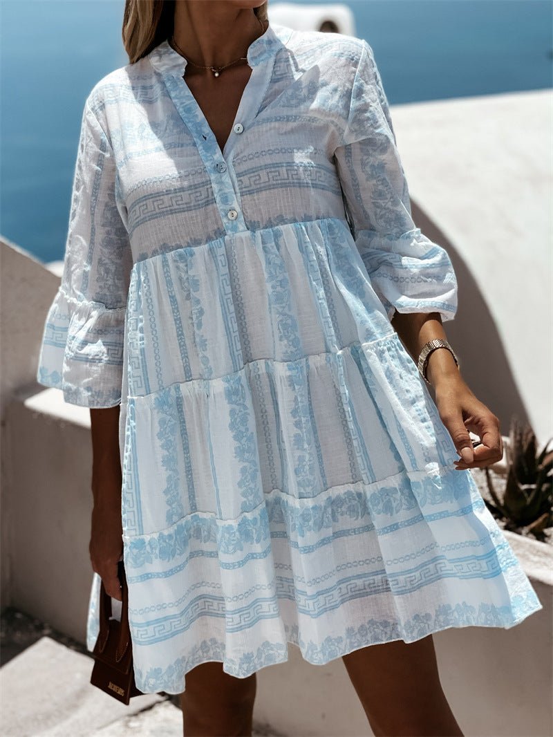 Boho ριγέ μίνι φόρεμα με βολάν Anouk