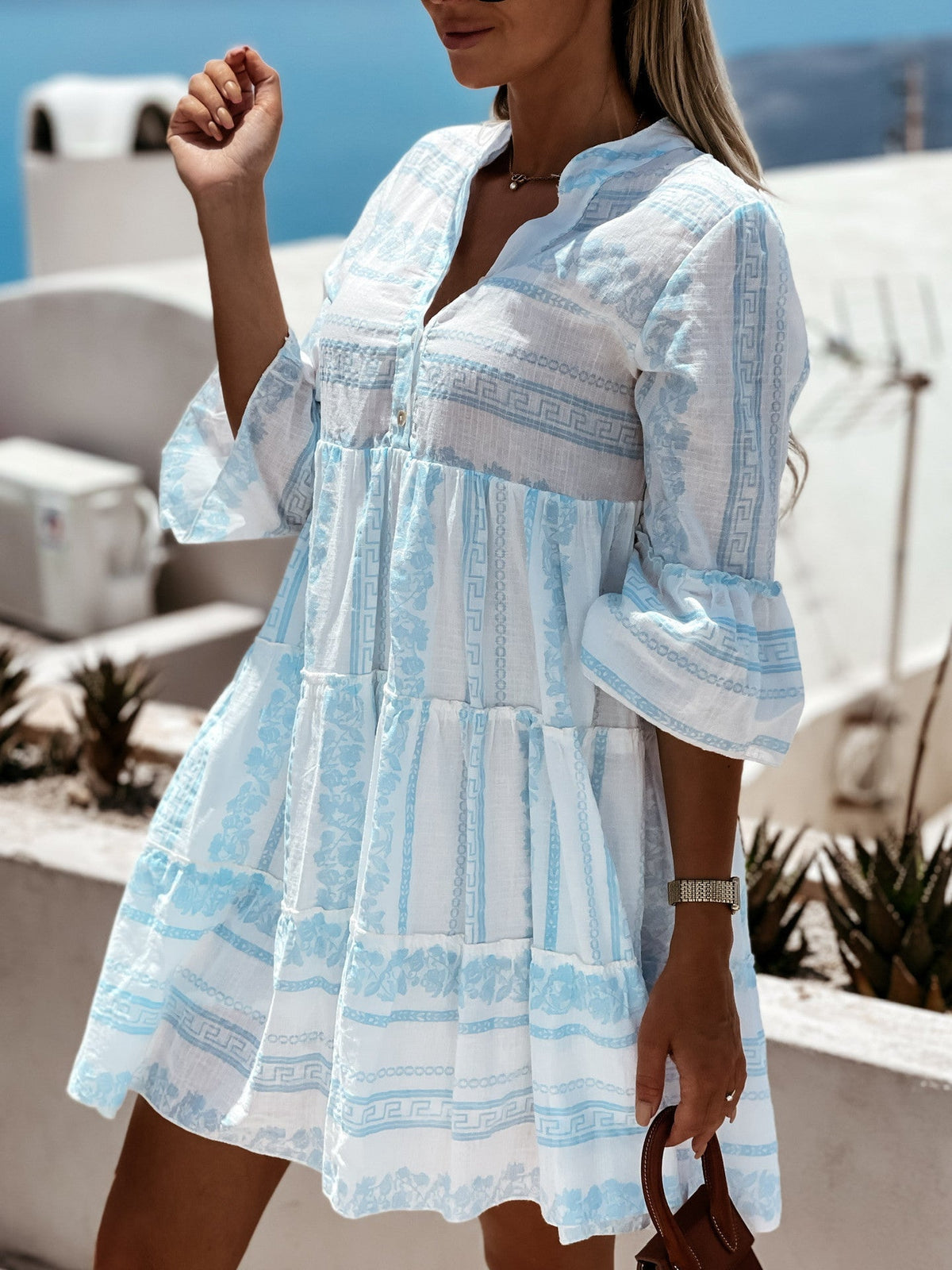 Boho ριγέ μίνι φόρεμα με βολάν Anouk