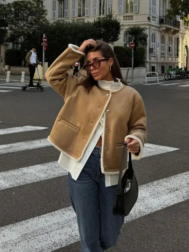 Παλτό Aralyn από suede με συνθετική γούνα