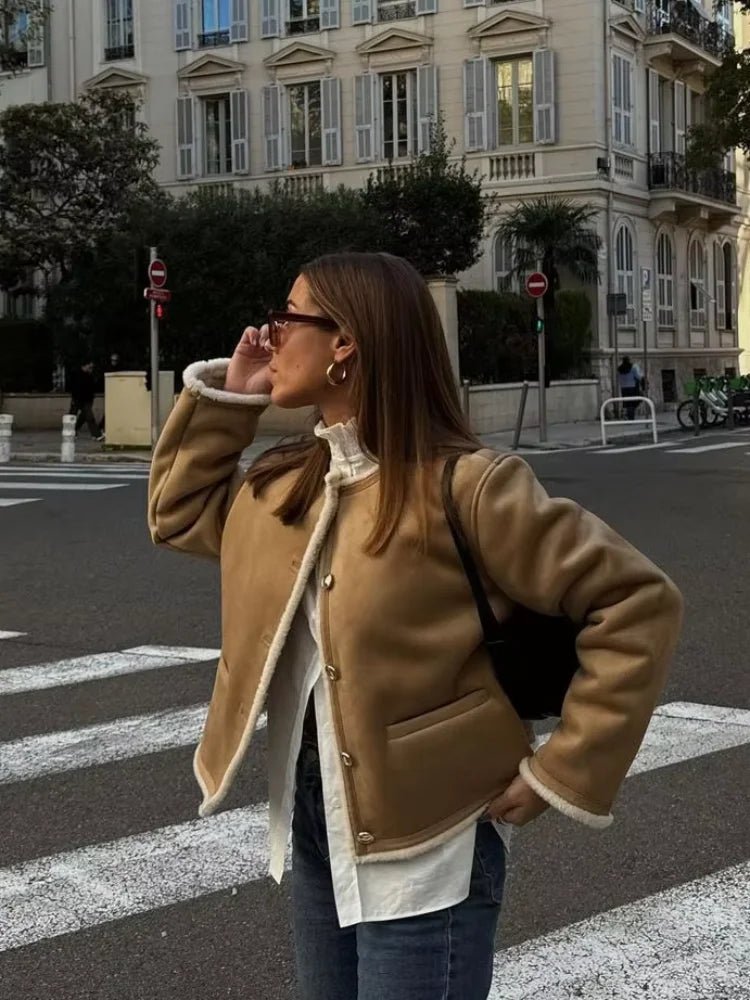 Παλτό Aralyn από suede με συνθετική γούνα