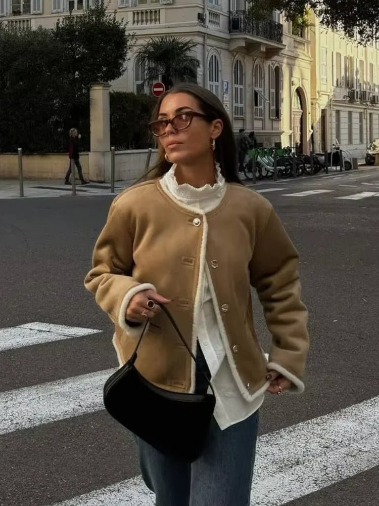 Παλτό Aralyn από suede με συνθετική γούνα