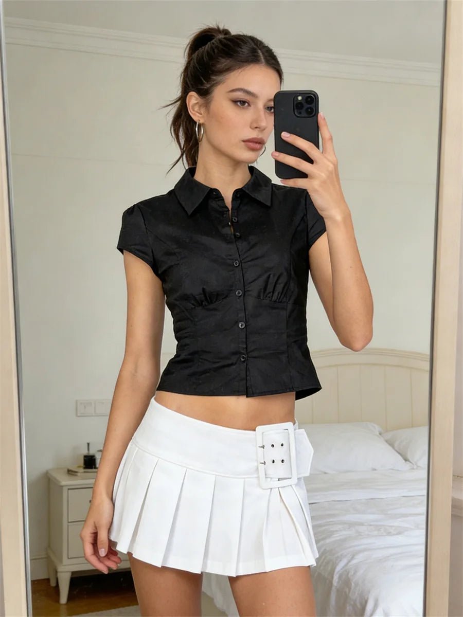 Ariana Cropped Button-Down Blouse