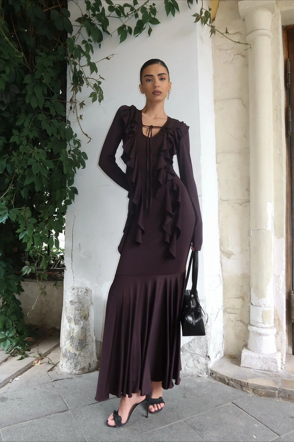 Μάξι φόρεμα Arielle με βολάν και μακριά μανίκια