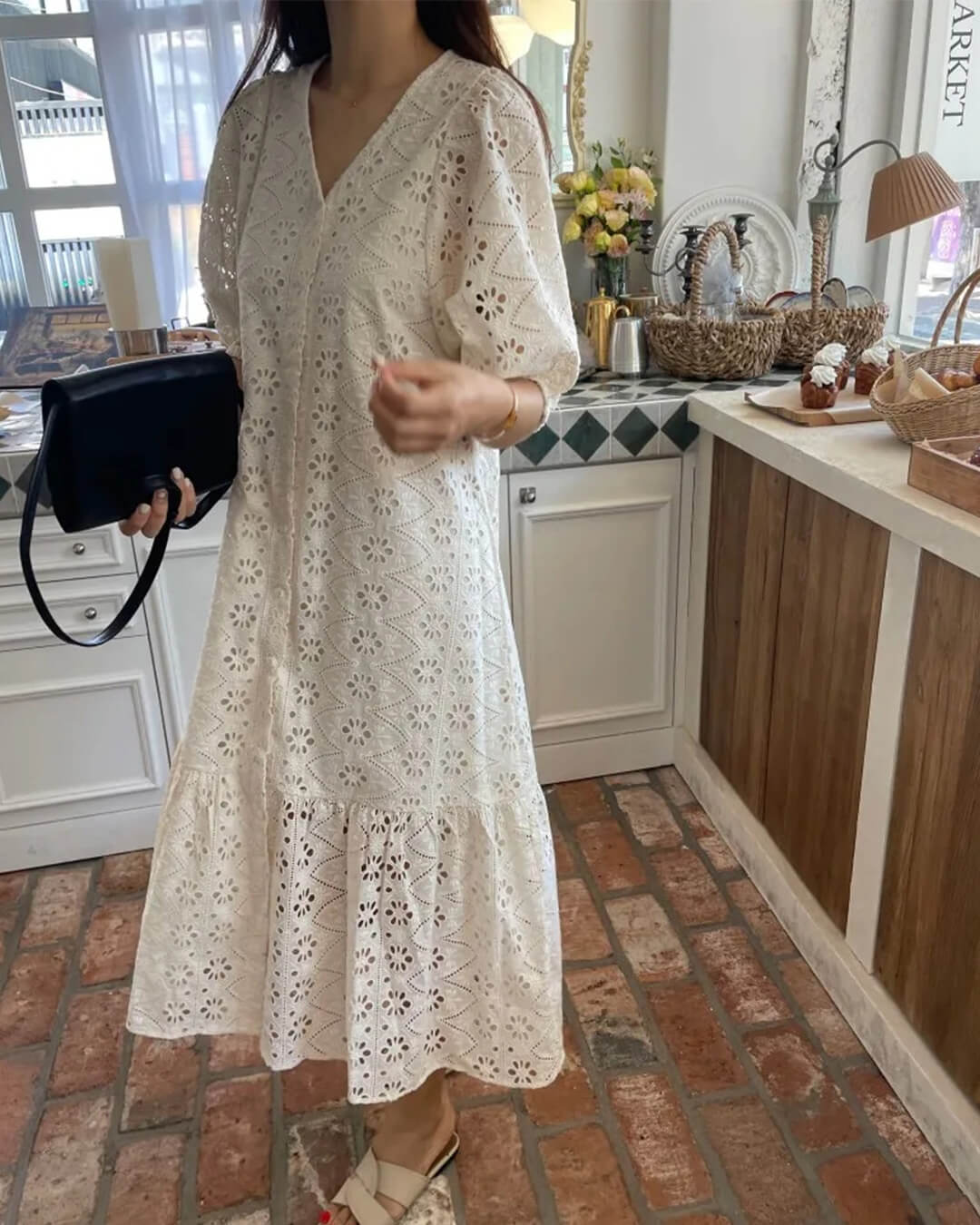 Ava V-Neck Embroidered Maxi Dress