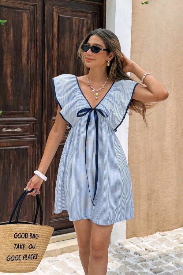 Beatrice Striped V-Neck Ruffle Mini Dress