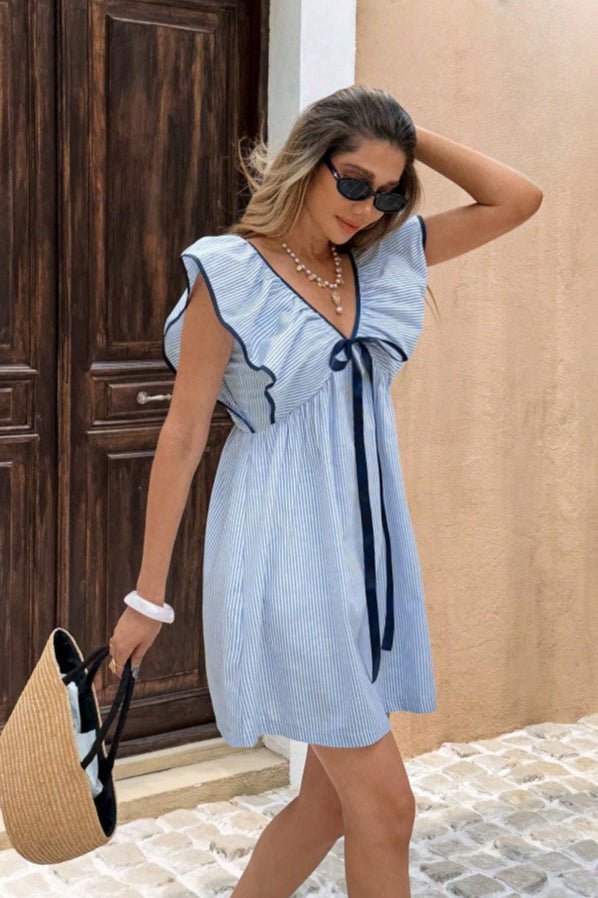 Beatrice Striped V-Neck Ruffle Mini Dress