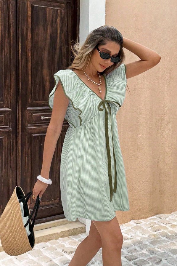 Beatrice Striped V-Neck Ruffle Mini Dress