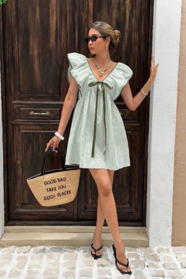 Beatrice Striped V-Neck Ruffle Mini Dress