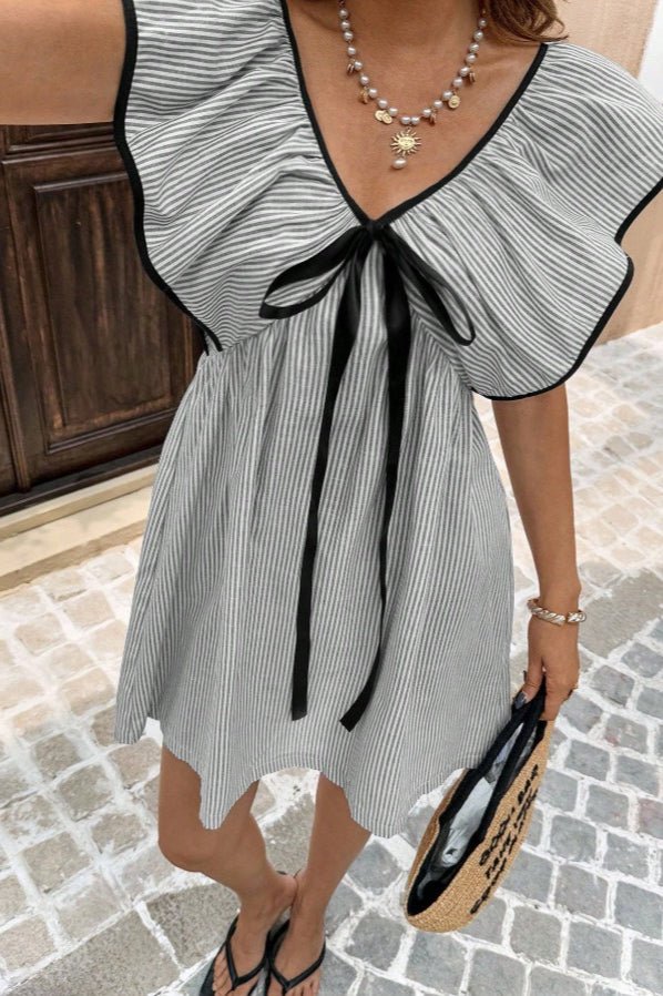 Beatrice Striped V-Neck Ruffle Mini Dress