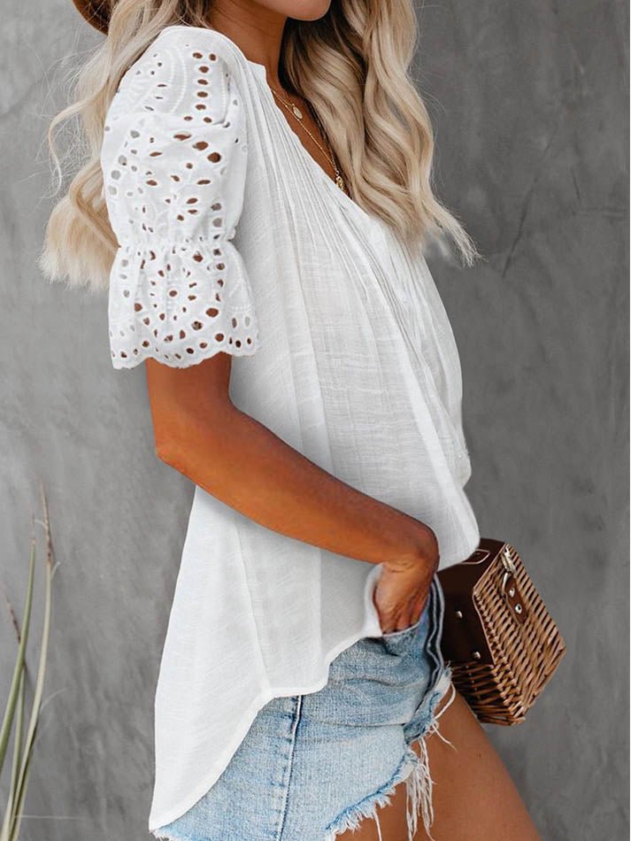 Beatrice V-Neck Lace Sleeve Top