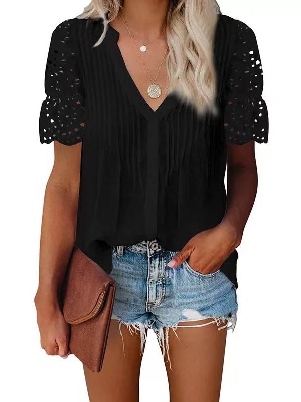 Beatrice V-Neck Lace Sleeve Top