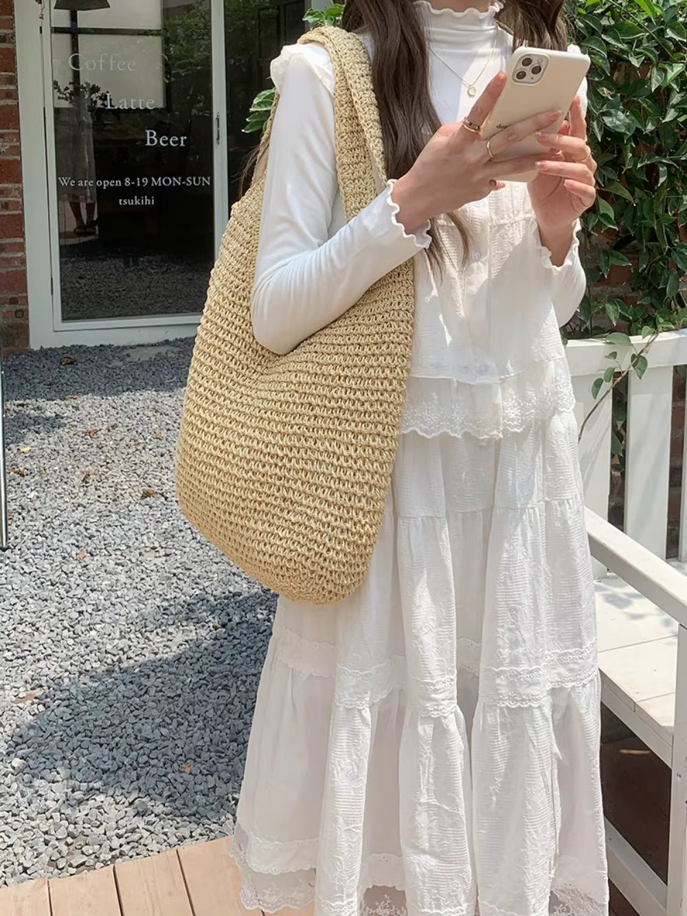 Υφαντή τσάντα tote Beatrice από ρατάν