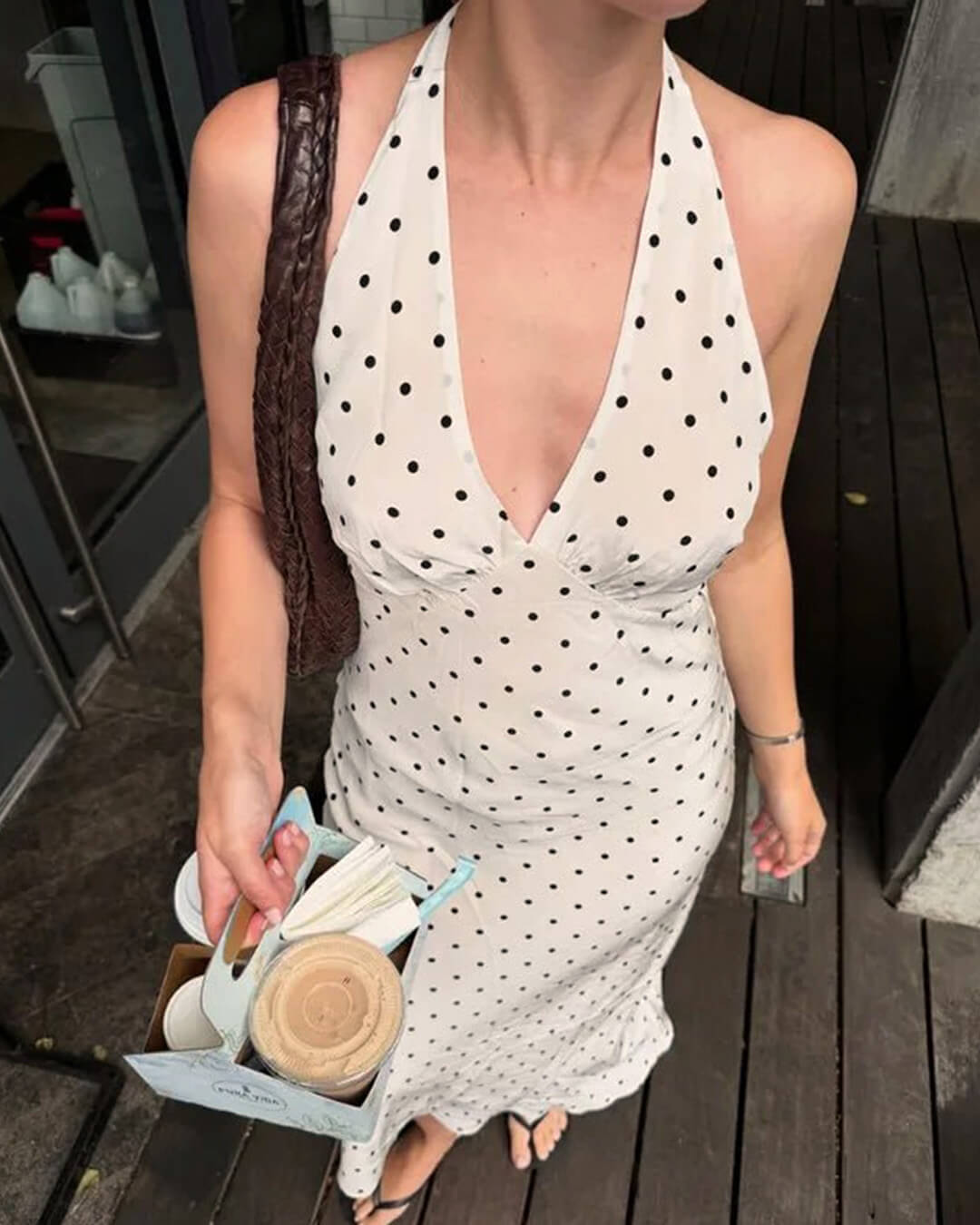 Μάξι φόρεμα Bianca με πουά μοτίβο και λαιμόκοψη halter