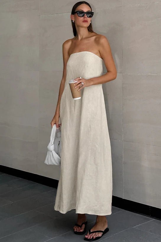 Μάξι φόρεμα Bianca χωρίς τιράντες με ακάλυπτη πλάτη