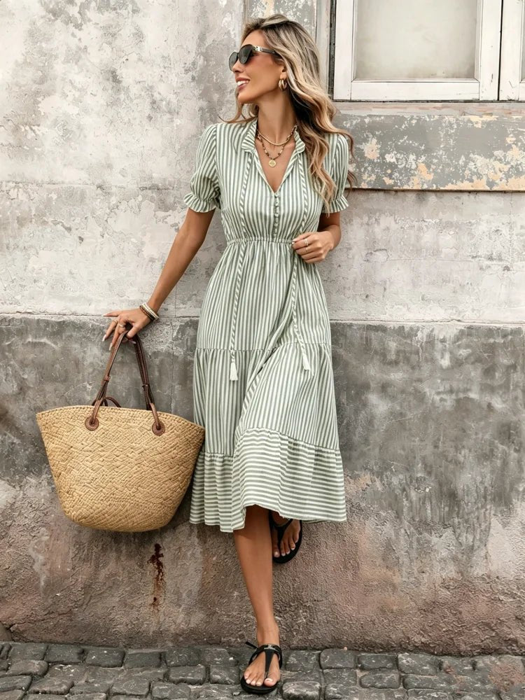 Μίντι φόρεμα Bianca με ρίγες και κρόσσια