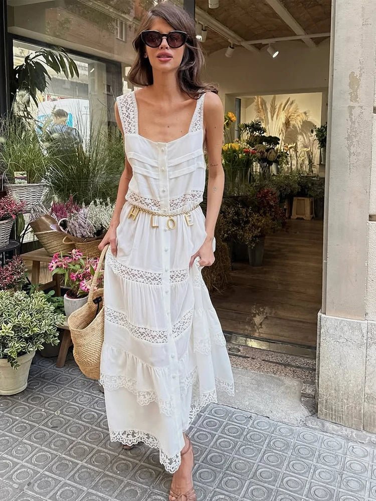 Μάξι φόρεμα με πολυεπίπεδη δαντέλα και σχέδιο patchwork Bianca