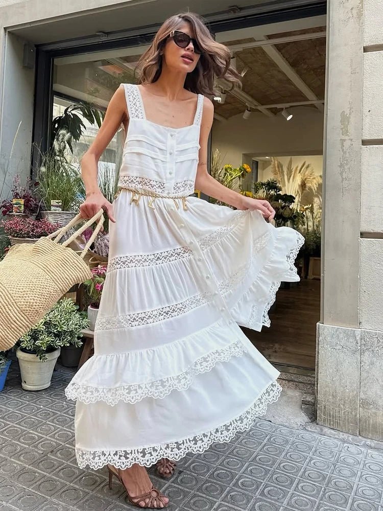 Μάξι φόρεμα με πολυεπίπεδη δαντέλα και σχέδιο patchwork Bianca