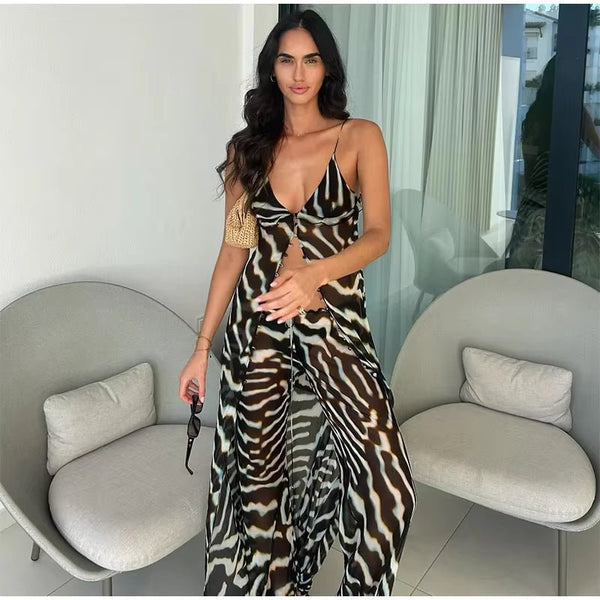 Σετ Bianca με τουνίκ τοπ και παντελόνι με μοτίβο ζέβρας