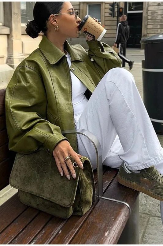 Vintage πράσινο jacket Bilge από συνθετικό δέρμα