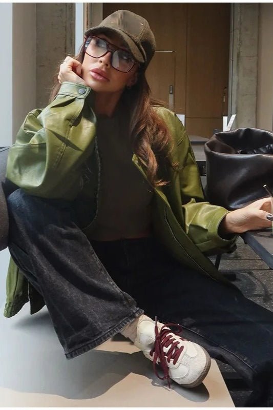 Vintage πράσινο jacket Bilge από συνθετικό δέρμα