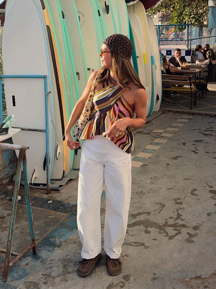 Ριγέ halter τοπ Briana