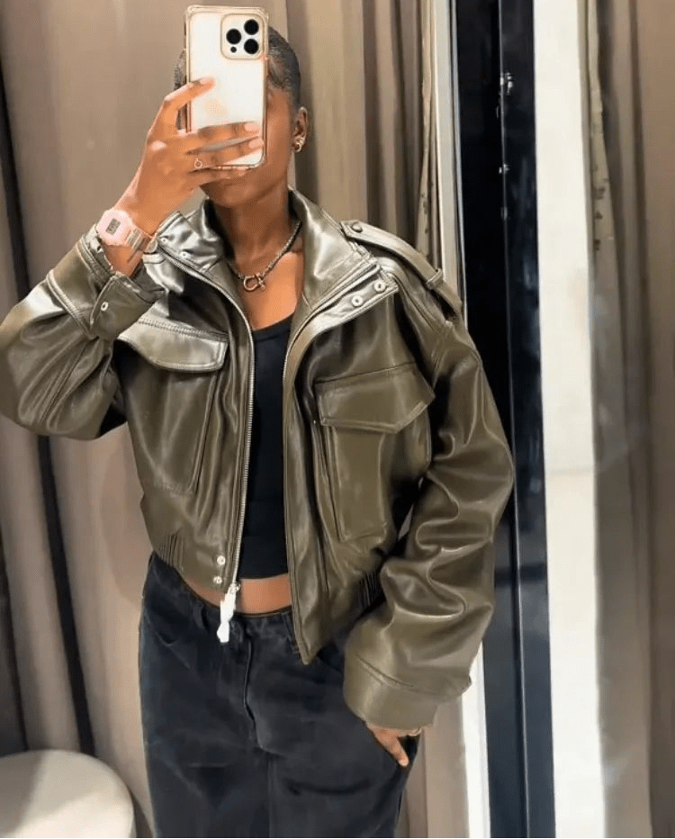 Μπουφάν bomber από συνθετικό δέρμα Brianna