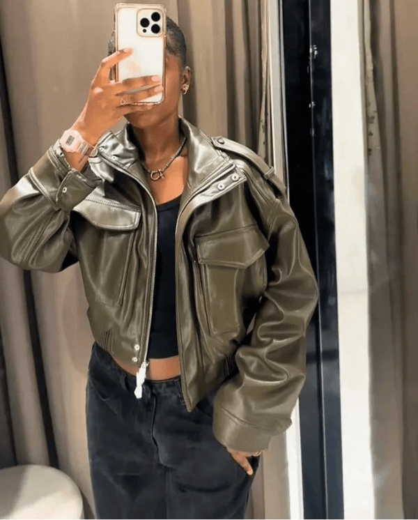 Μπουφάν bomber από συνθετικό δέρμα Brianna