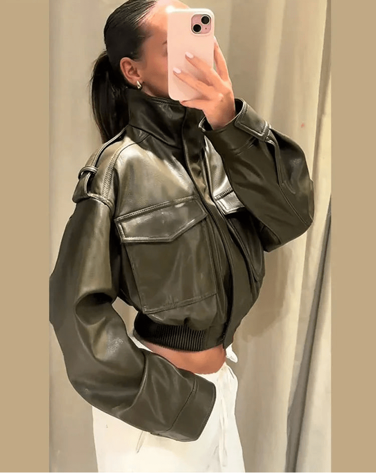 Μπουφάν bomber από συνθετικό δέρμα Brianna
