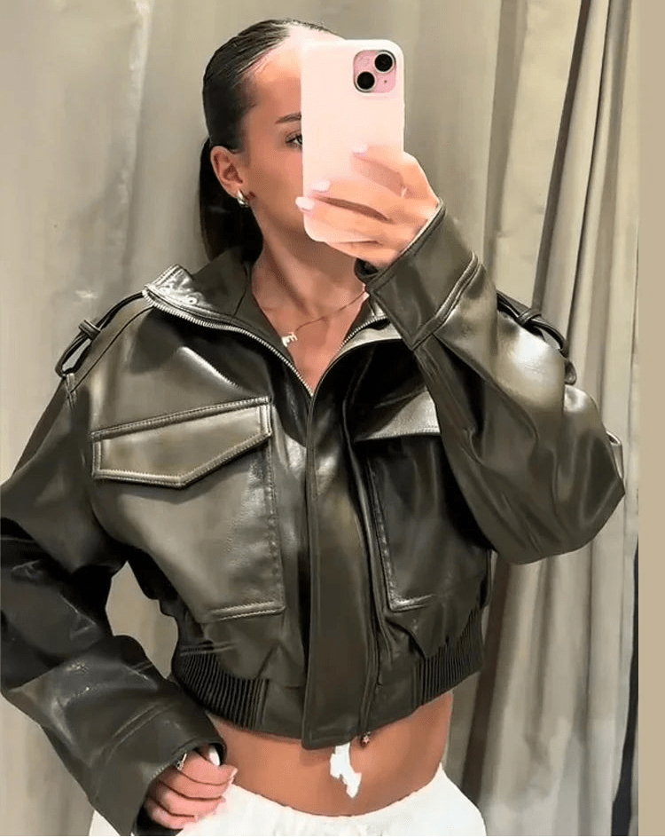 Μπουφάν bomber από συνθετικό δέρμα Brianna