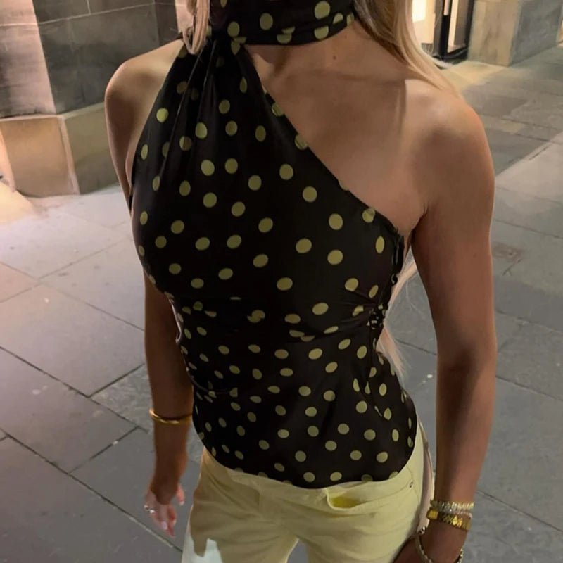Μπλούζα Brielle με λαιμόκοψη halter και πουά μοτίβο