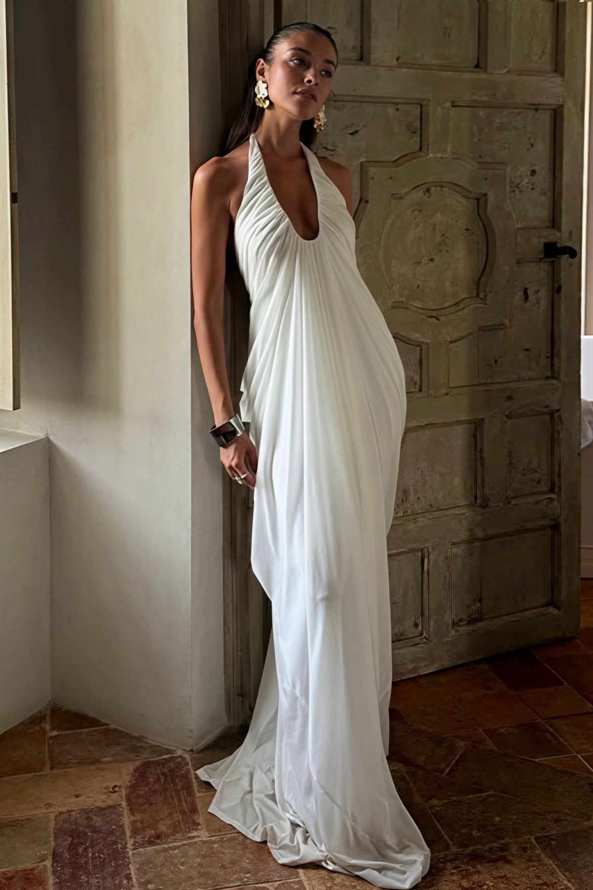 Beatrice Ruffled Halter Tulle Maxi Dress
