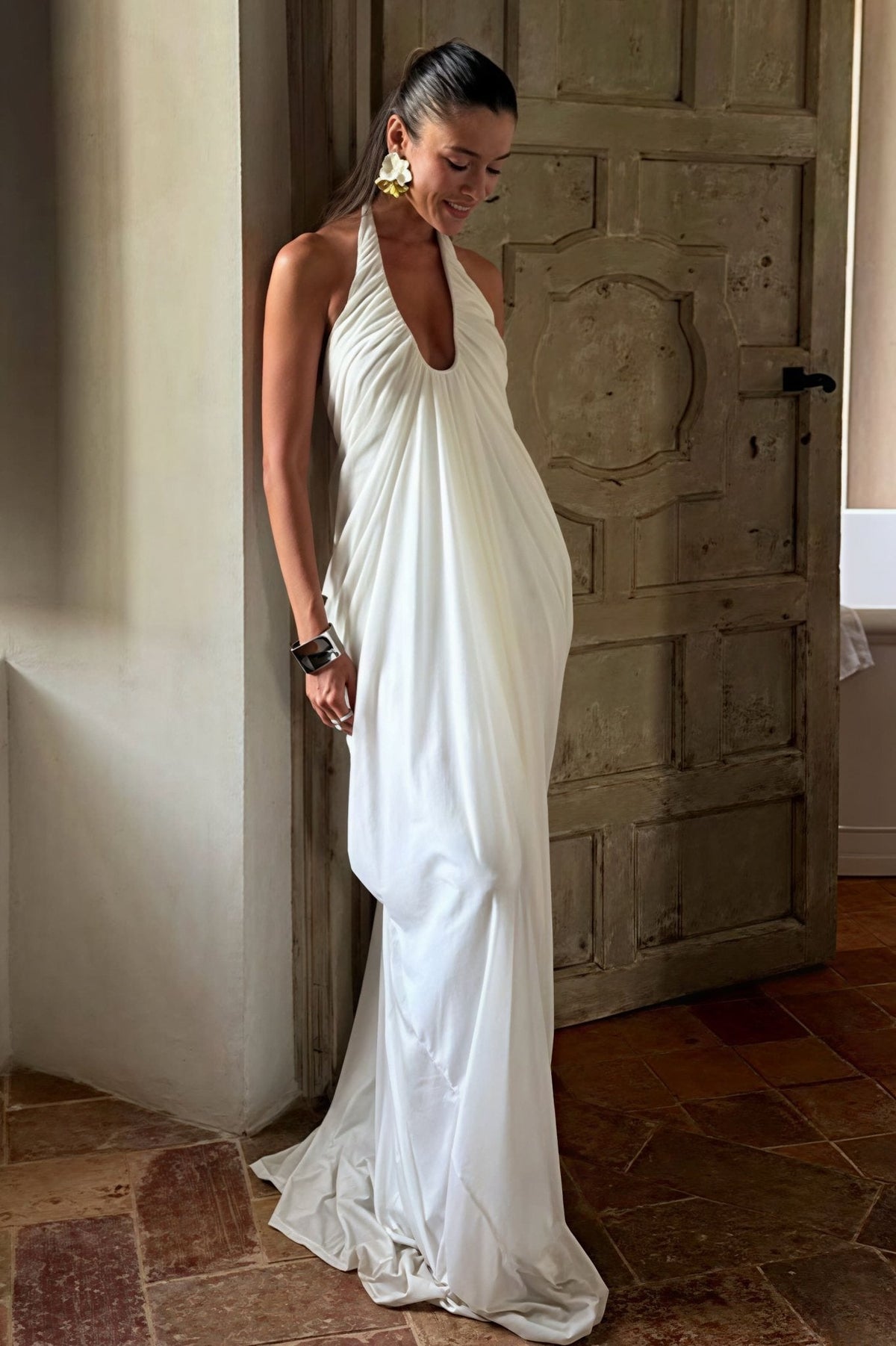 Beatrice Ruffled Halter Tulle Maxi Dress