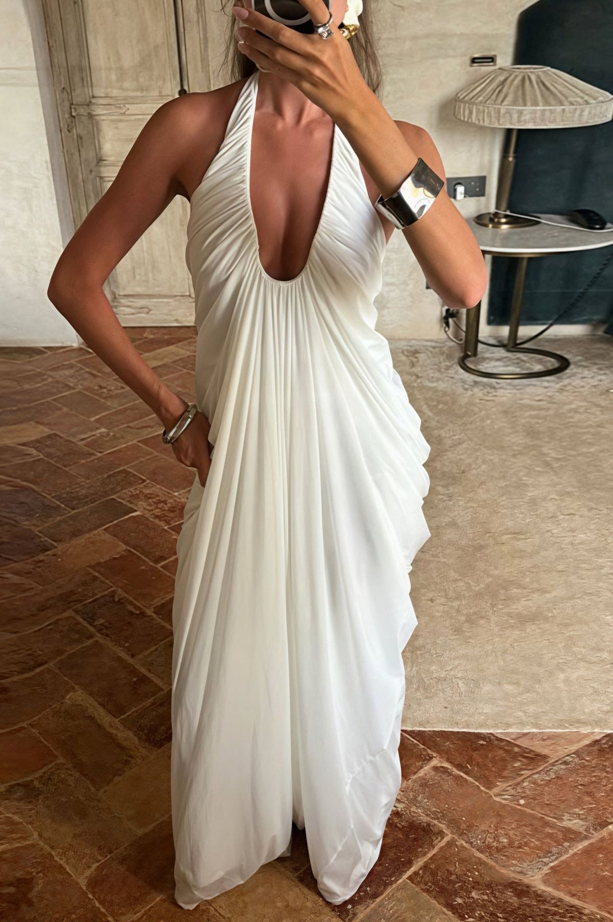 Beatrice Ruffled Halter Tulle Maxi Dress