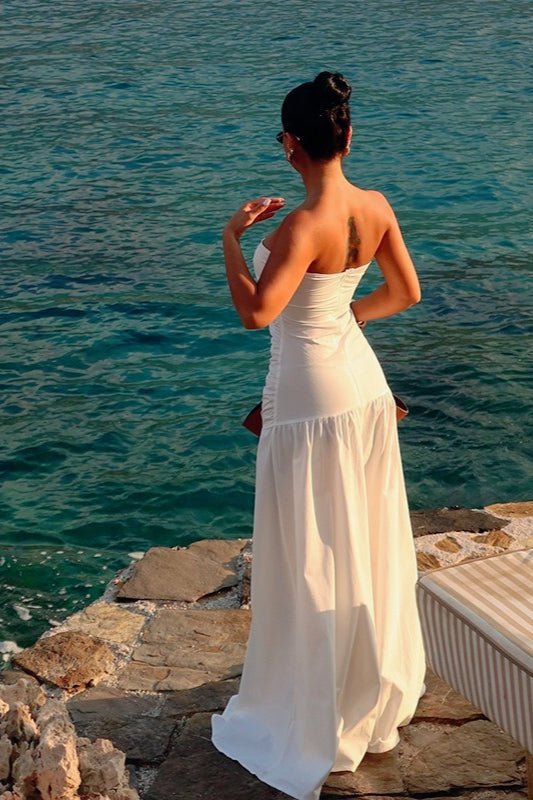 Μάξι φόρεμα Camia με ανοίγματα και στράπλες σχέδιο