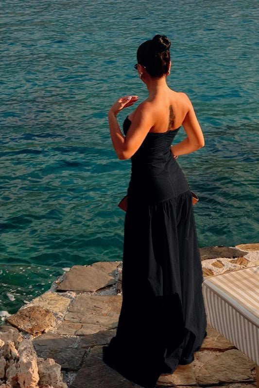Μάξι φόρεμα Camia με ανοίγματα και στράπλες σχέδιο