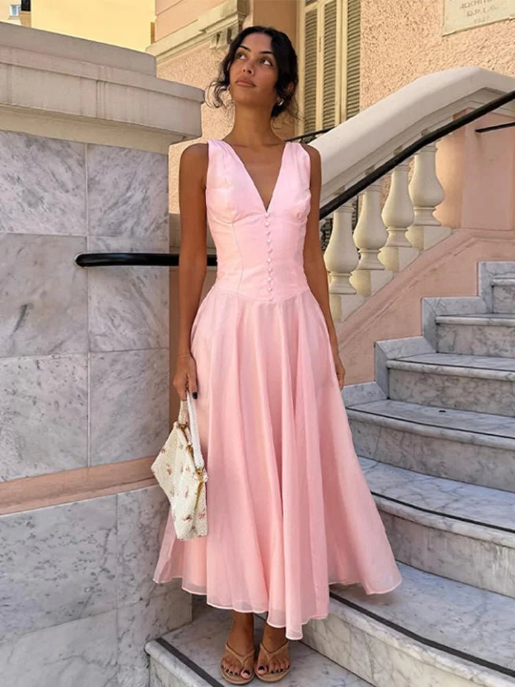 Αμάνικο μίντι φόρεμα Candice με V λαιμόκοψη