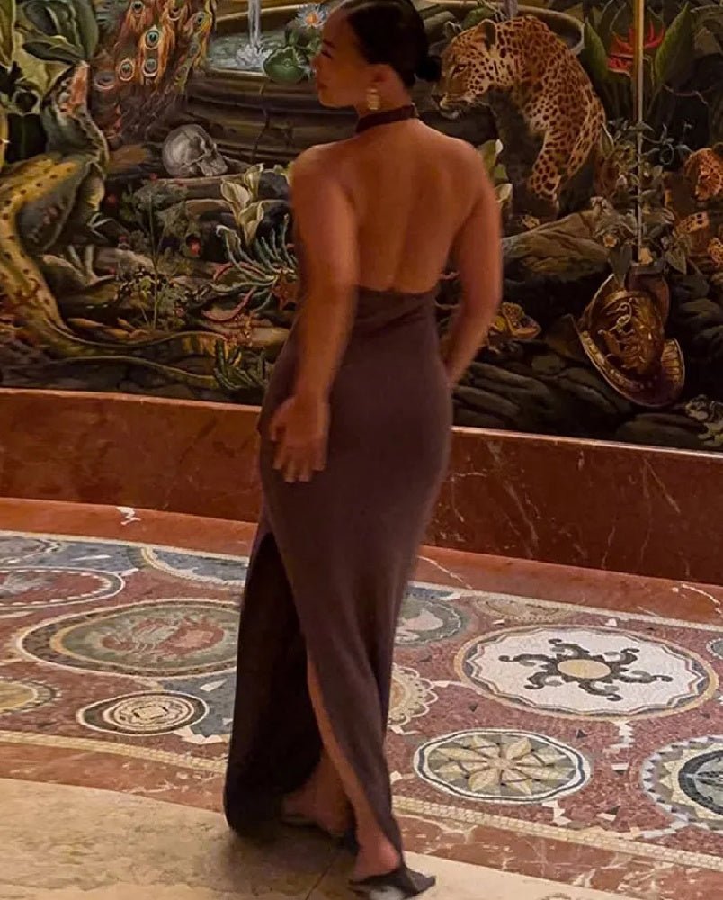 Μάξι φόρεμα Carla με halter λαιμόκοψη, δέσιμο και ανοιχτή πλάτη